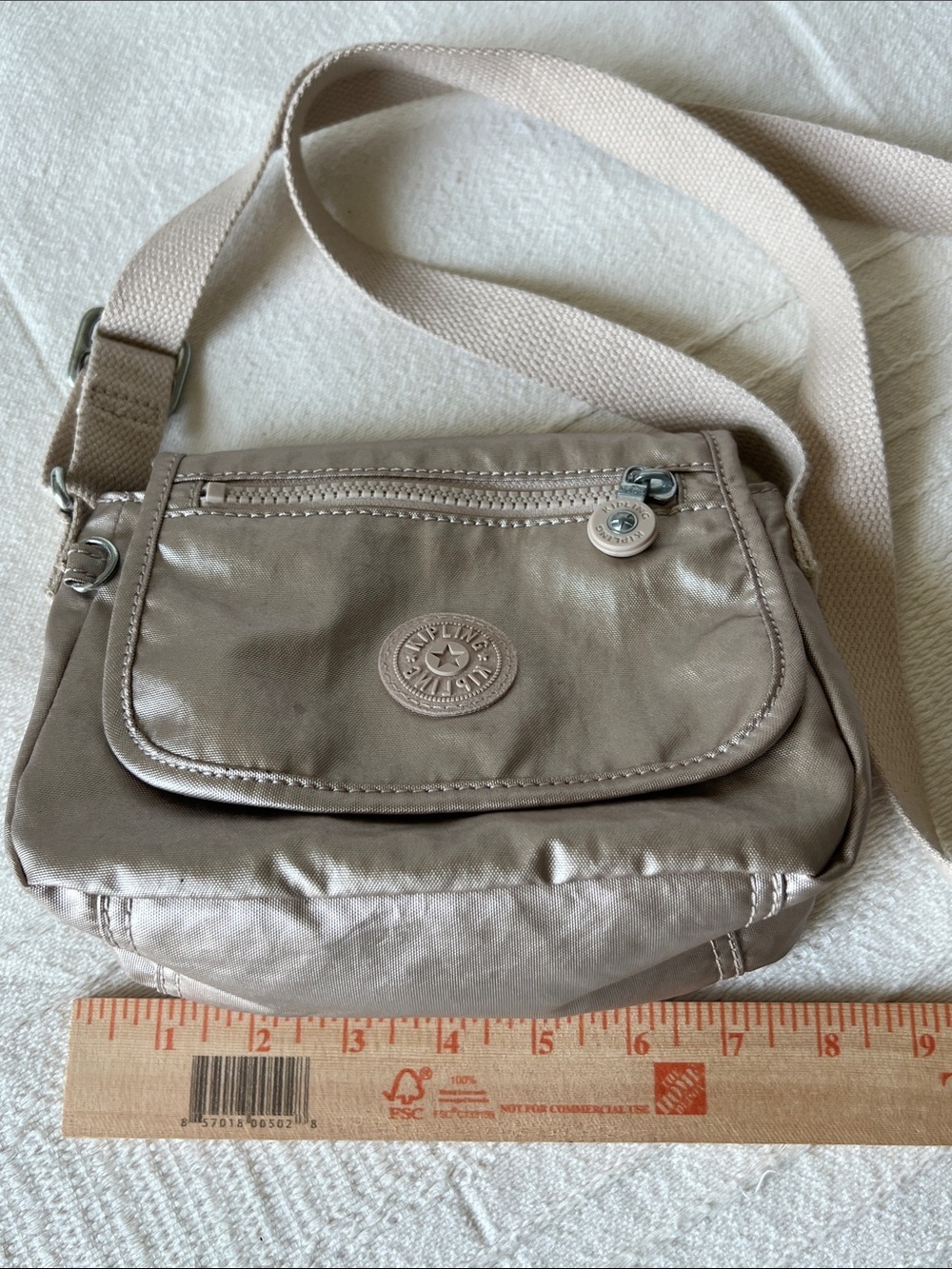 Kipling Metallic Taupe Crossbody Bag with Front Zip Pocket - Picture 9 of 13